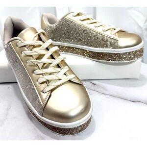 Women's Uubaris Gold Sparkled Tennis Shoes Size 8